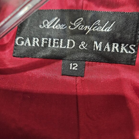 Garfield Marks Blazer Jacket Womens 12 Red Black Collar 4 Button Holiday USA - Picture 12 of 14